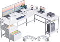 66�� L Shaped Desk with Power Outlet, Reversible Computer Gaming Desk with File Drawer & 2 Monitor Stands for Home Office with Storage Shelves, Rustic Brown