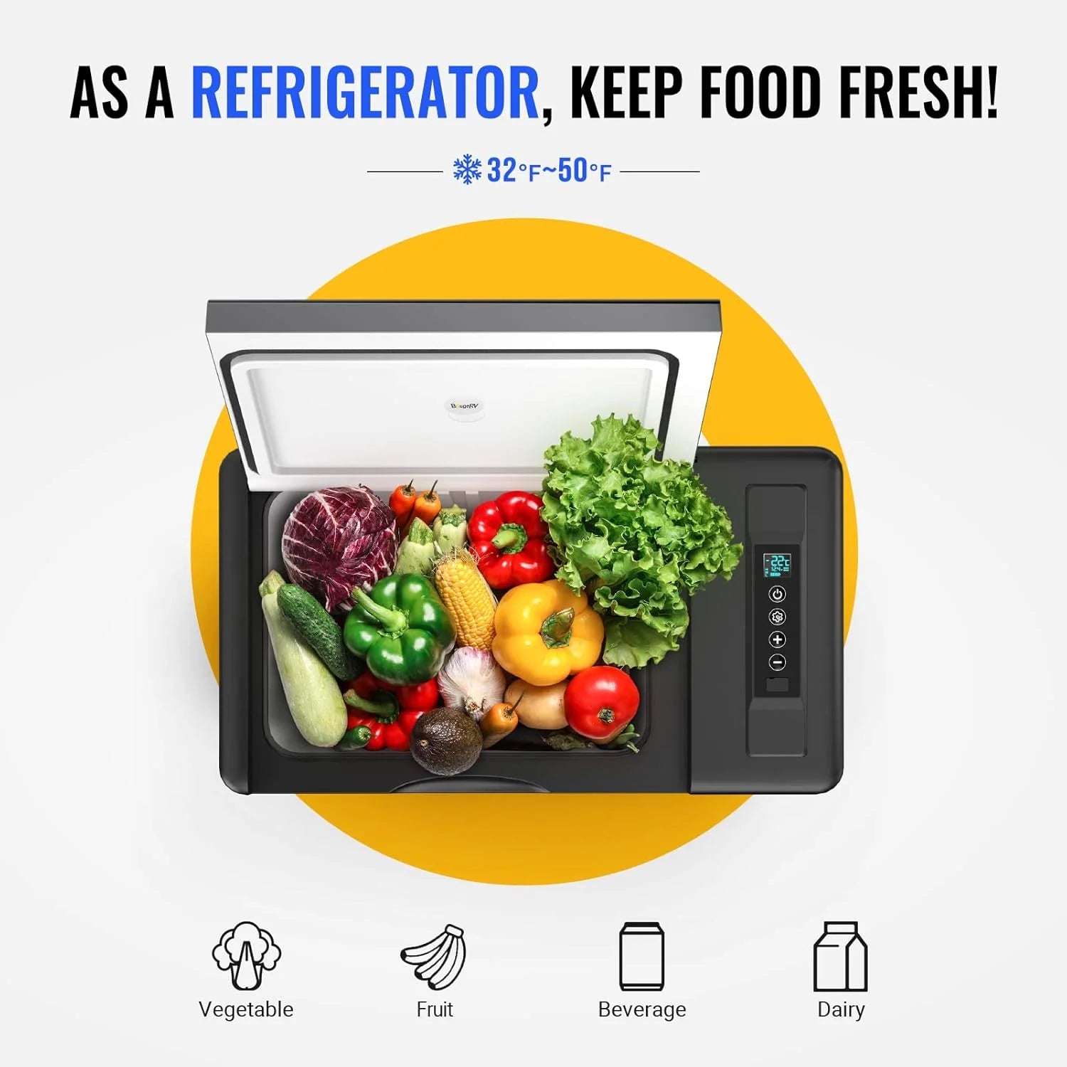 12 Volt Refrigerator 12V Car Fridge 23 Quart Portable Freezer Compressor Cooler 12/24V DC 110~240 Volt AC for Truck Van RV Camper SUV Travel Camping Road Trips Tailgating -7��~50��