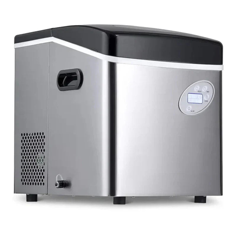Portable Ice Maker 50 lb. Daily, 12 Cubes in Under 7 Minutes - Compact Countertop Design - 3 Size Bullet Shaped Ice - for Kitchen/Office/RV/Bar - Stainless Steel