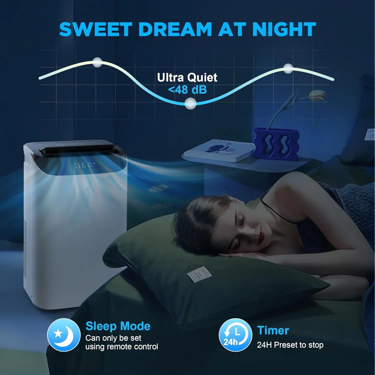 Portable Air Conditioners with Remote Control, 3-in-1 Free Standing Cooling AC Unit with Fan & Dehumidifier, Cools Room up to 700 sq.ft, Smart/Sleep Mode,3 Speed,Auto Swing,24H Timer