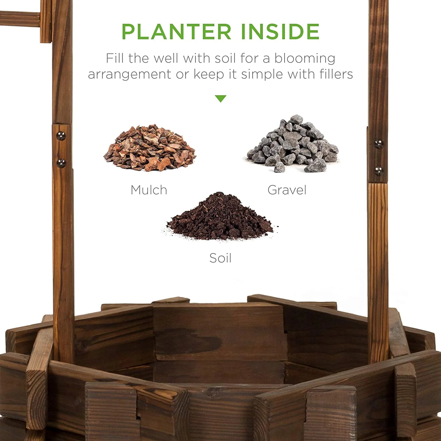Best Choice Products Rustic Wooden Wishing Well Planter Outdoor Home D茅cor for Patio, Garden, Yard w/Hanging Bucket
