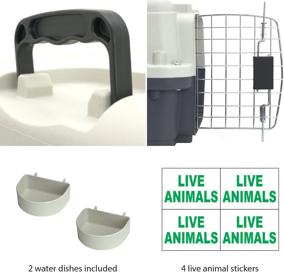 SportPet Designs Plastic Kennels Rolling Plastic Airline Approved Wire Door Travel Dog Crate, XXX-Large, Gray