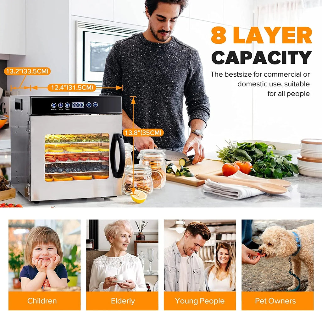 Tray Food Dehydrator, Steel Fruit Dry Machine with 30 90��C Adjustable Thermostat, 24hr Digital Timer