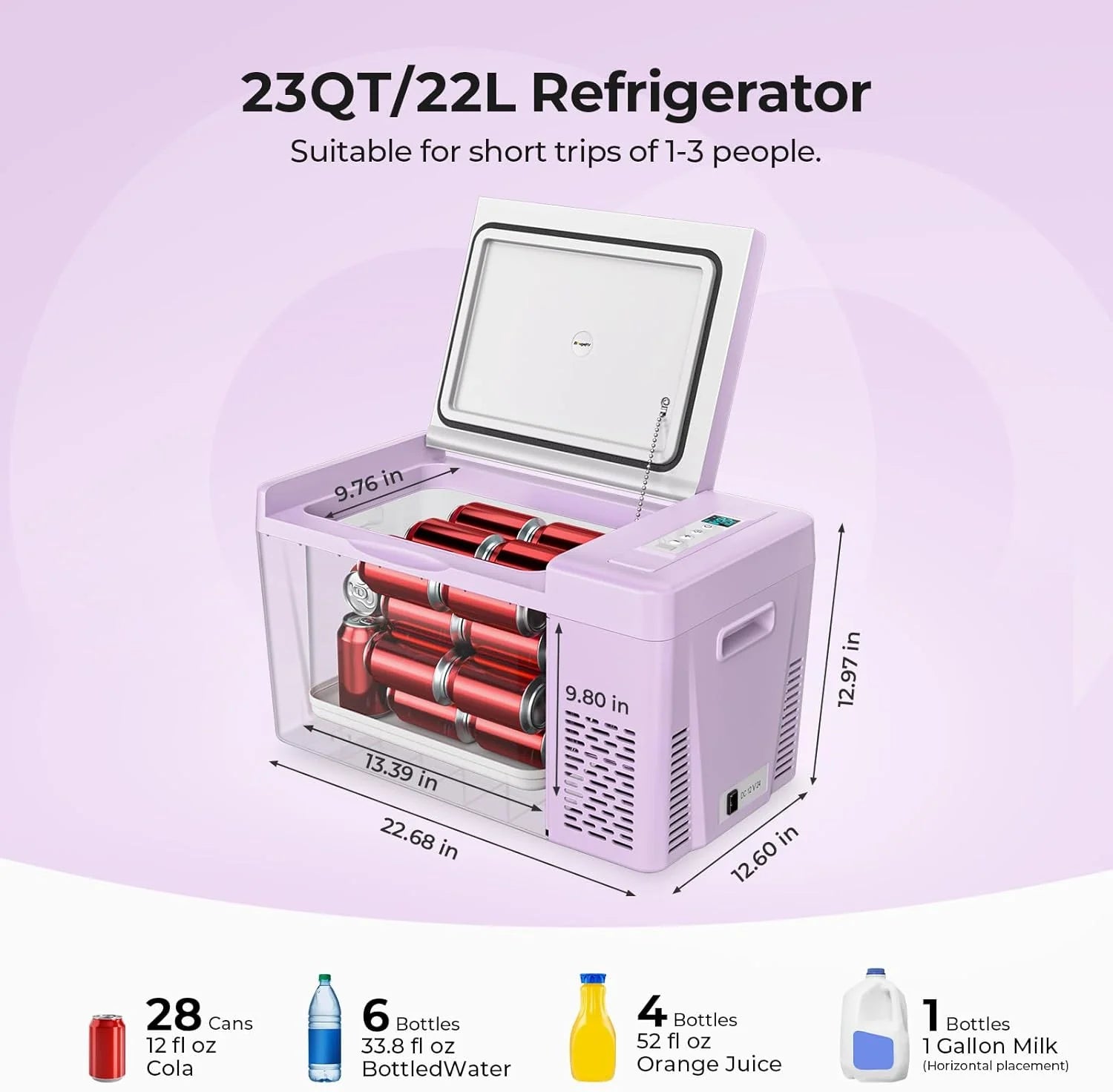 12 Volt Refrigerator 12V Car Fridge 23 Quart Portable Freezer Compressor Cooler 12/24V DC 110~240 Volt AC for Truck Van RV Camper SUV Travel Camping Road Trips Tailgating -7��~50��
