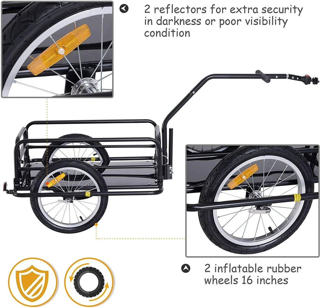 Foldable Bike Cargo Trailer, 80lbs Capacity, 16�测�� Wheels, Black, with Hitch