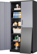 Metal Storage Cabinet with 2 Doors and 6 Shelves,Black Metal Cabinet with Lock,71" Lockable Garage Storage Cabinets,Locking File Cabinet,Steel Tool Cabinets for Home,Office,Garage,Shop,School