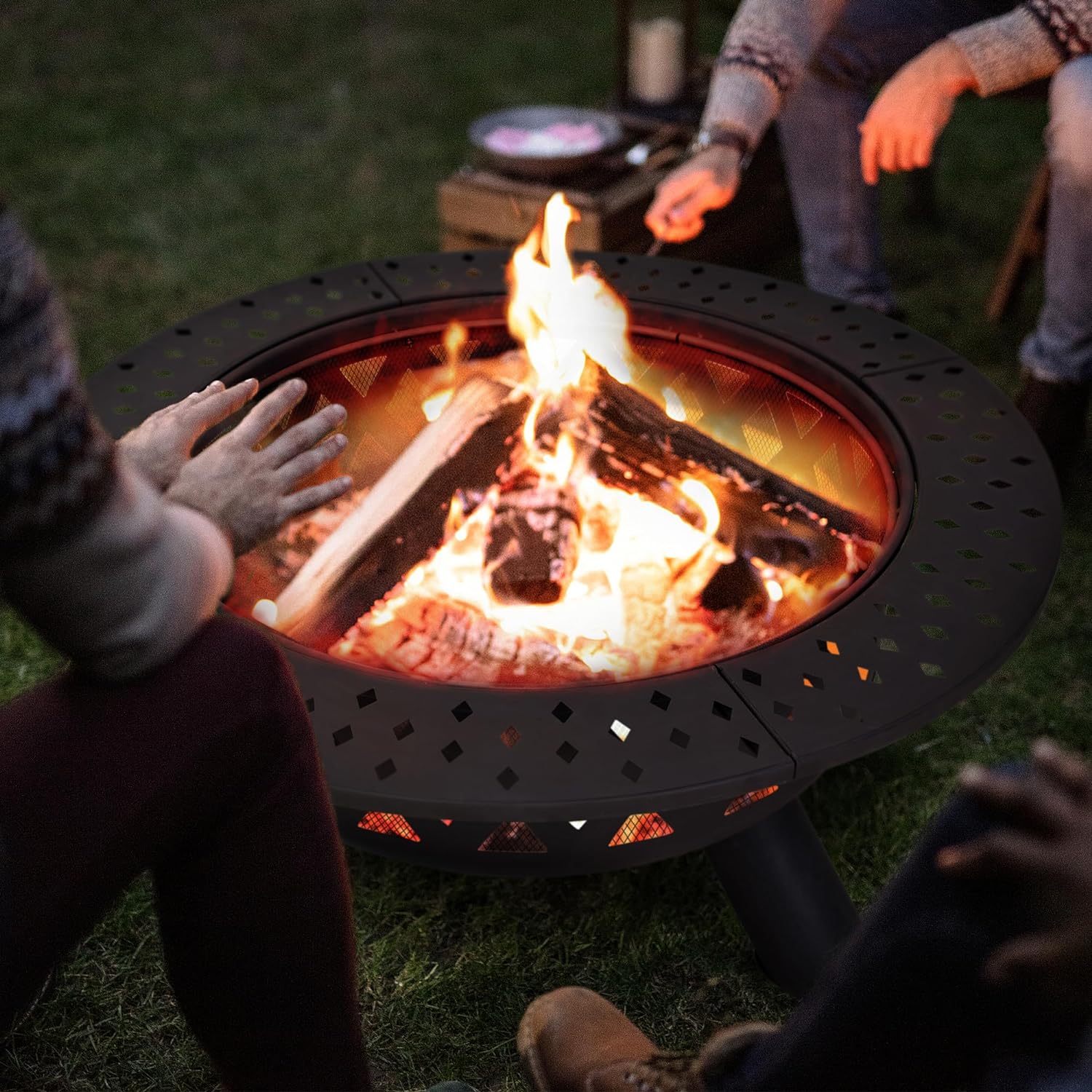 SUNCREAT 42�� Patio Fire Pit Wood Burning with Mesh Spark Screen, Bonfire Outdoor firepit with Fireplace Poker, Black