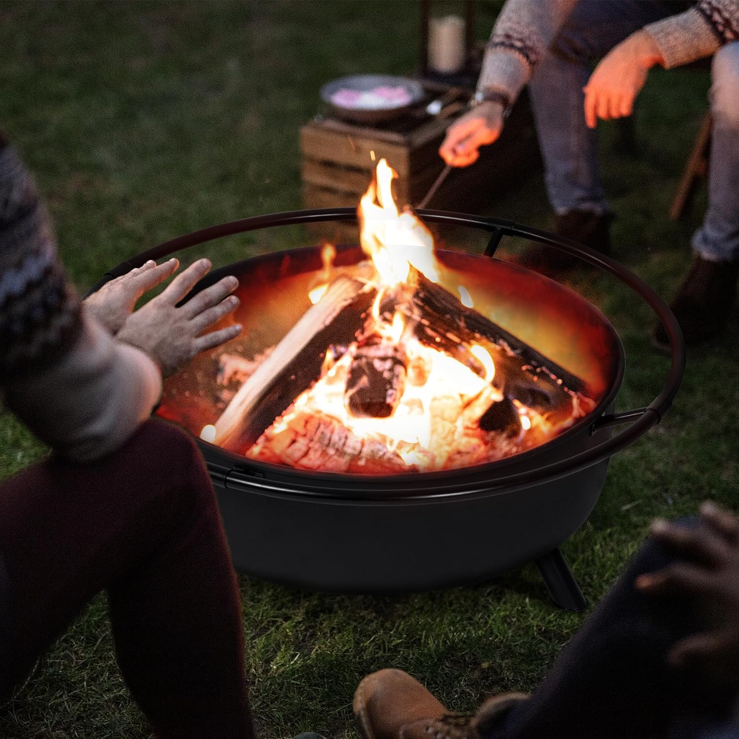 SUNCREAT 42�� Patio Fire Pit Wood Burning with Mesh Spark Screen, Bonfire Outdoor firepit with Fireplace Poker, Black