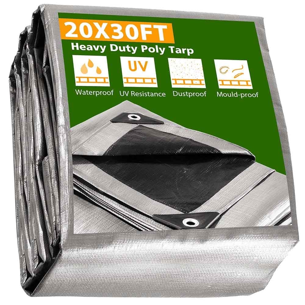 20锟�30 ft Heavy-Duty Tarp Shelter Cover Tarpaulin, Silver