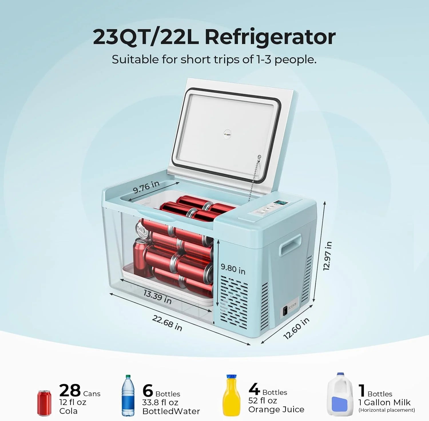 12 Volt Refrigerator 12V Car Fridge 23 Quart Portable Freezer Compressor Cooler 12/24V DC 110~240 Volt AC for Truck Van RV Camper SUV Travel Camping Road Trips Tailgating -7��~50��