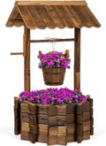 Best Choice Products Rustic Wooden Wishing Well Planter Outdoor Home D茅cor for Patio, Garden, Yard w/Hanging Bucket