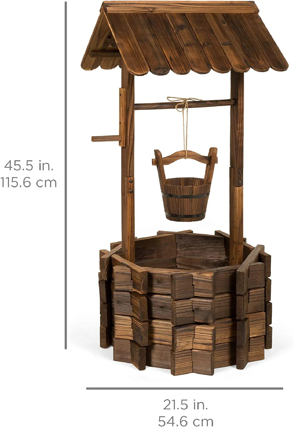 Best Choice Products Rustic Wooden Wishing Well Planter Outdoor Home D茅cor for Patio, Garden, Yard w/Hanging Bucket