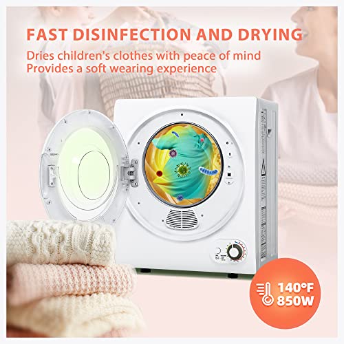 Portable Clothes Dryer 850W, 1.5 cu.ft, Compact & Quiet, Wall-Mountable, ETL Certified, Ideal for Small Spaces
