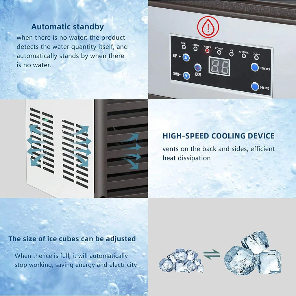 Commercial Ice �� 110LBS/24H Stainless Steel Free-Standing Ice Machine Maker Air Cooling Ice