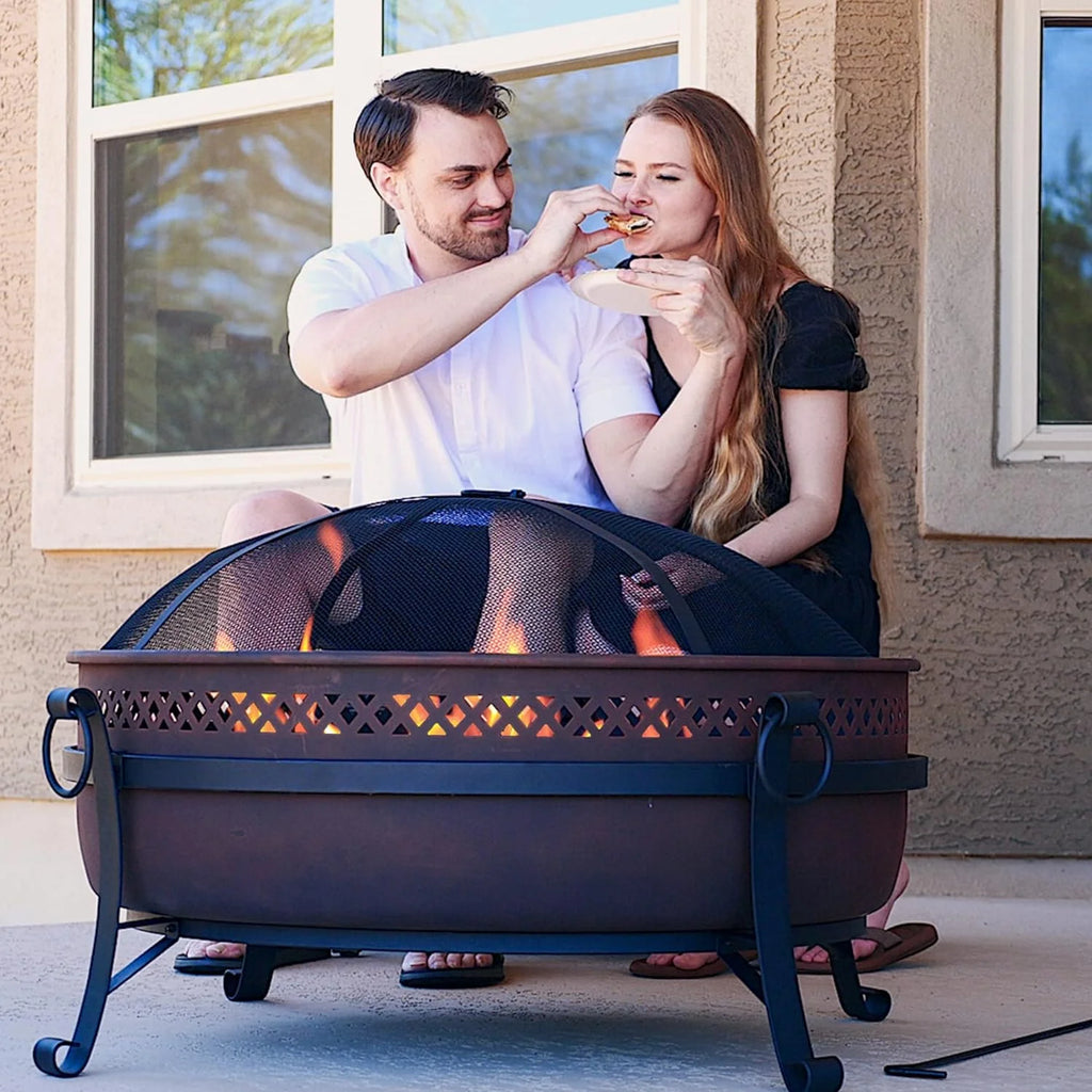 SUNCREAT 42�� Patio Fire Pit Wood Burning with Mesh Spark Screen, Bonfire Outdoor firepit with Fireplace Poker, Black