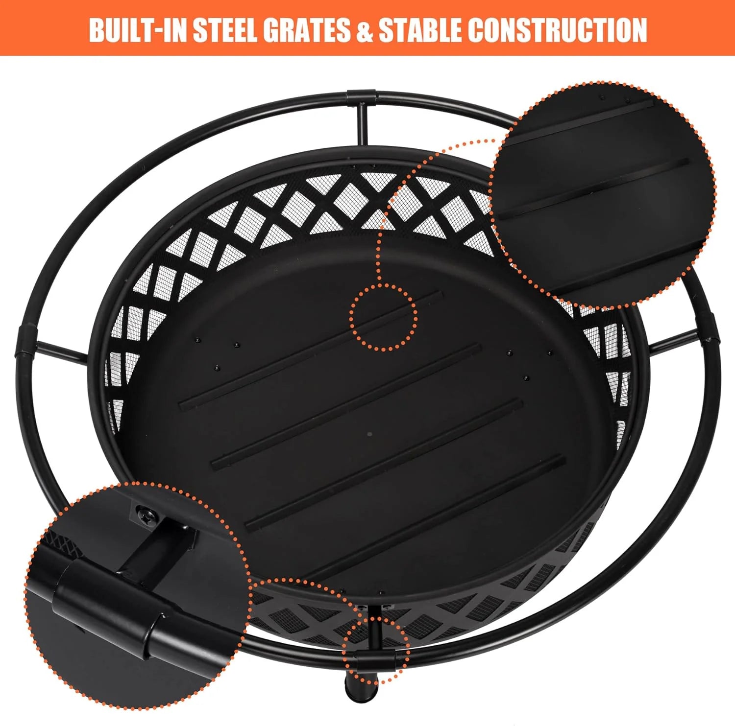 SUNCREAT 42�� Patio Fire Pit Wood Burning with Mesh Spark Screen, Bonfire Outdoor firepit with Fireplace Poker, Black