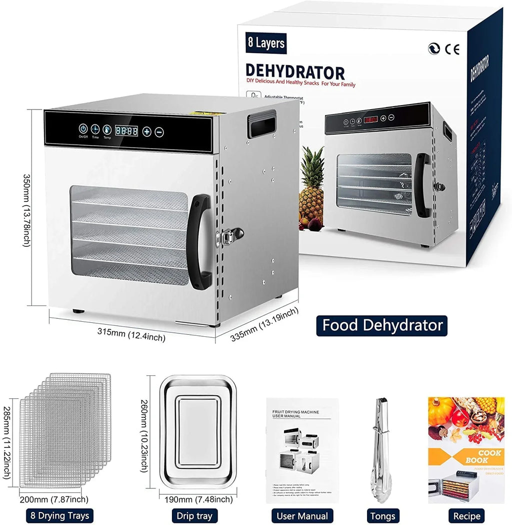 Tray Food Dehydrator, Steel Fruit Dry Machine with 30 90��C Adjustable Thermostat, 24hr Digital Timer