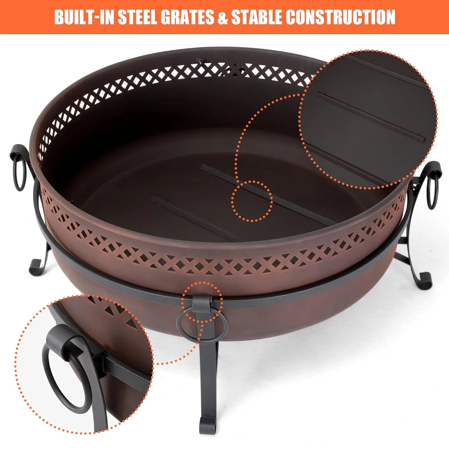 SUNCREAT 42�� Patio Fire Pit Wood Burning with Mesh Spark Screen, Bonfire Outdoor firepit with Fireplace Poker, Black