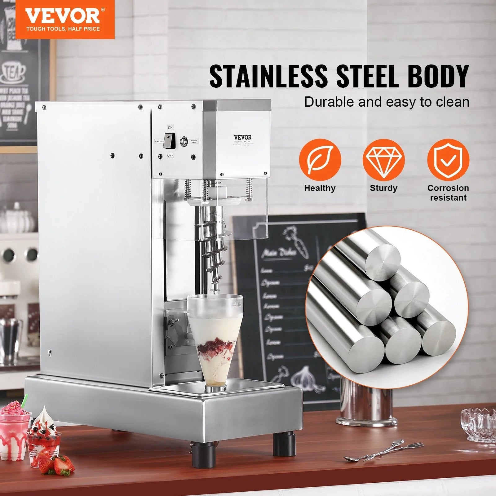 Ice Cream Blender 750W High Speed Mixer 1740 RPM 304 Stainless Steel New