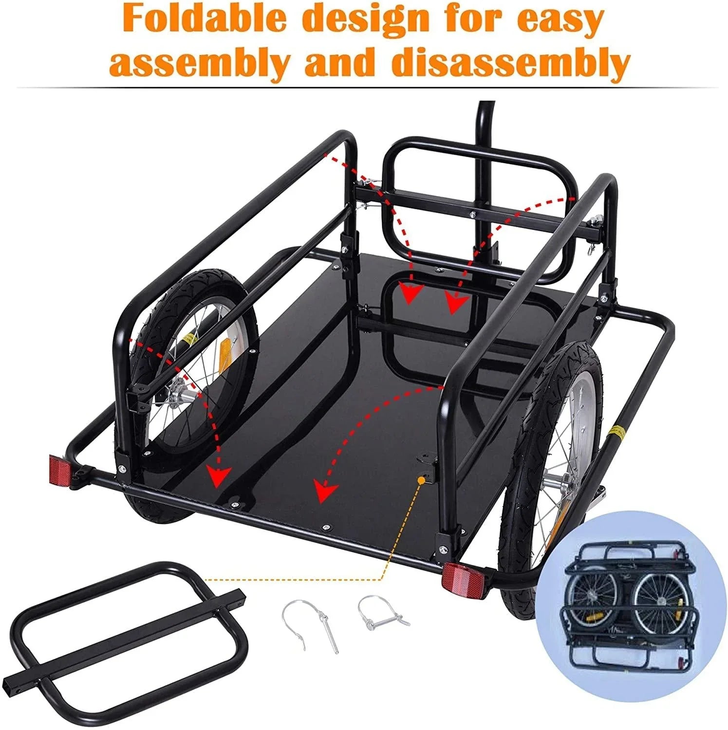 Foldable Bike Cargo Trailer, 80lbs Capacity, 16�测�� Wheels, Black, with Hitch
