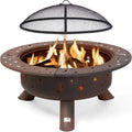 SUNCREAT 42�� Patio Fire Pit Wood Burning with Mesh Spark Screen, Bonfire Outdoor firepit with Fireplace Poker, Black