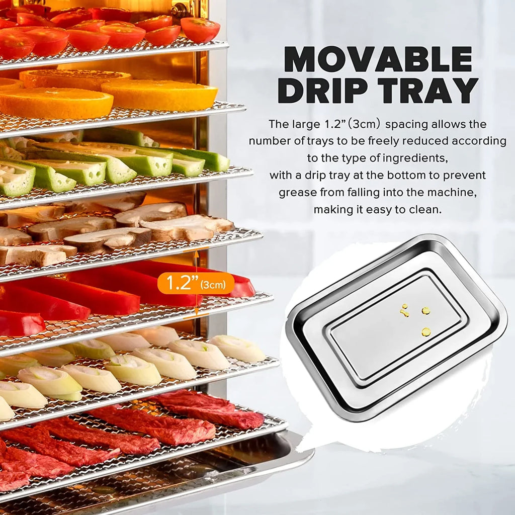 Tray Food Dehydrator, Steel Fruit Dry Machine with 30 90��C Adjustable Thermostat, 24hr Digital Timer