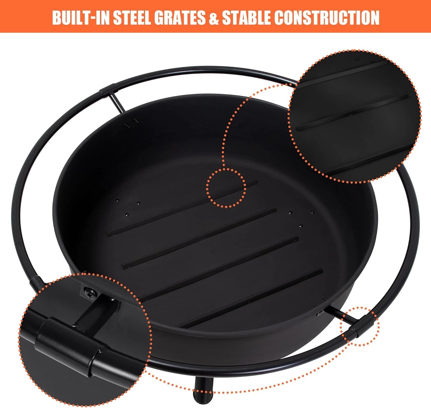 SUNCREAT 42�� Patio Fire Pit Wood Burning with Mesh Spark Screen, Bonfire Outdoor firepit with Fireplace Poker, Black