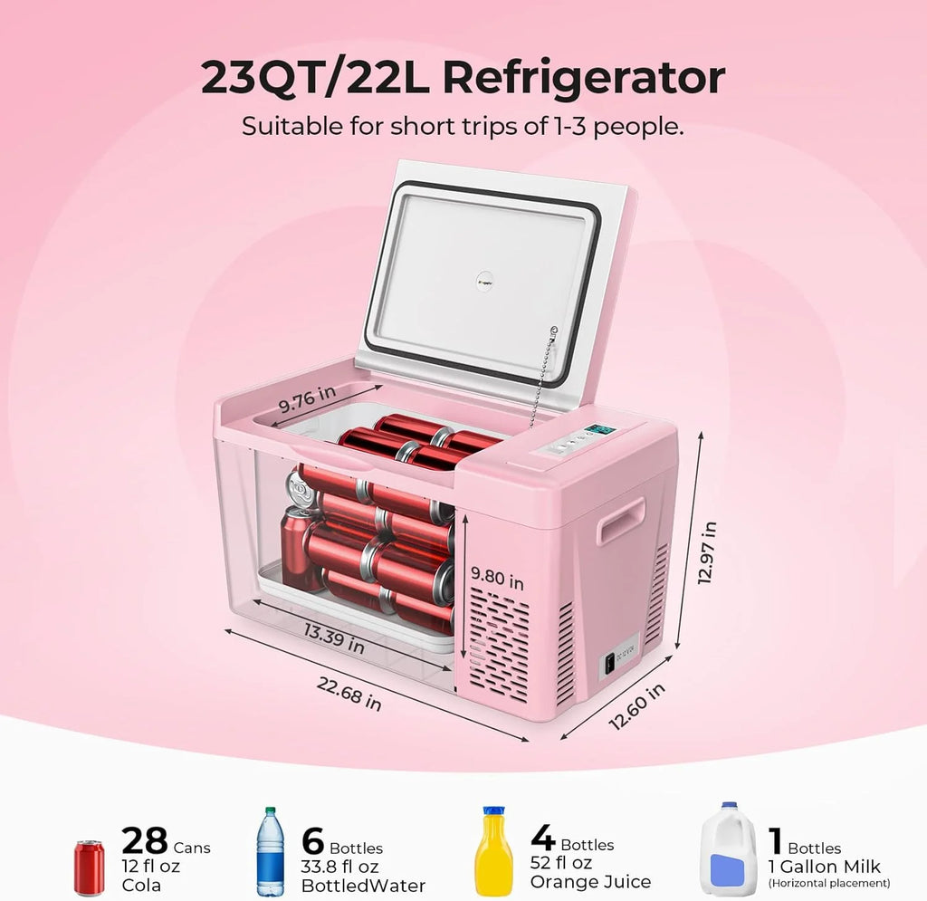 12 Volt Refrigerator 12V Car Fridge 23 Quart Portable Freezer Compressor Cooler 12/24V DC 110~240 Volt AC for Truck Van RV Camper SUV Travel Camping Road Trips Tailgating -7��~50��