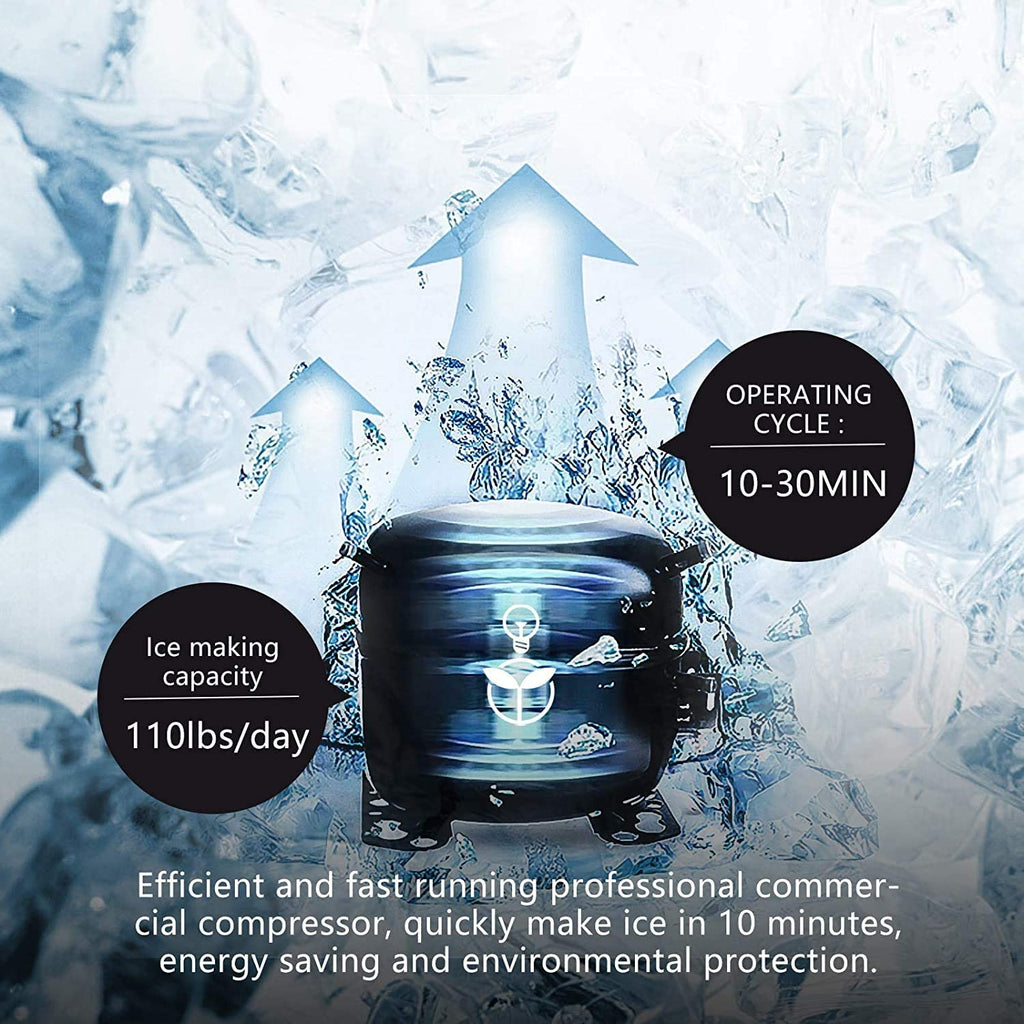 Commercial Ice �� 110LBS/24H Stainless Steel Free-Standing Ice Machine Maker Air Cooling Ice