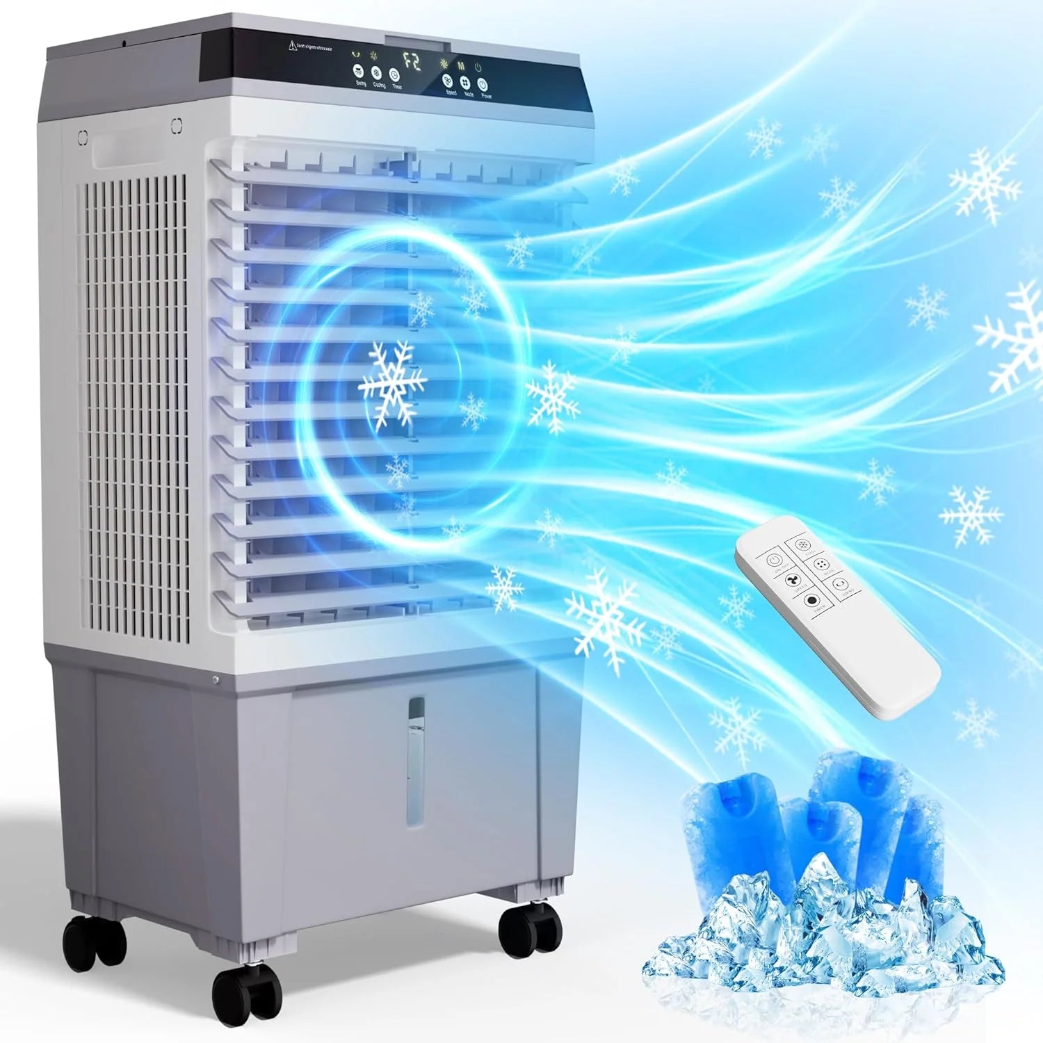 Swamp Cooler Air Conditioner, Evaporative Air Cooler with 5.3 Gallon Water Tank, 4 Ice Box, Remote, 12H Timer, 120��Oscillation, Portable Cooling Fan with 3 Speeds for Bedroom Home Office